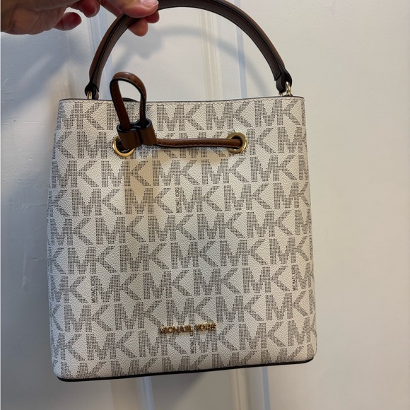 Michael Kors Monogram Cream and Tan Shoulder Bag